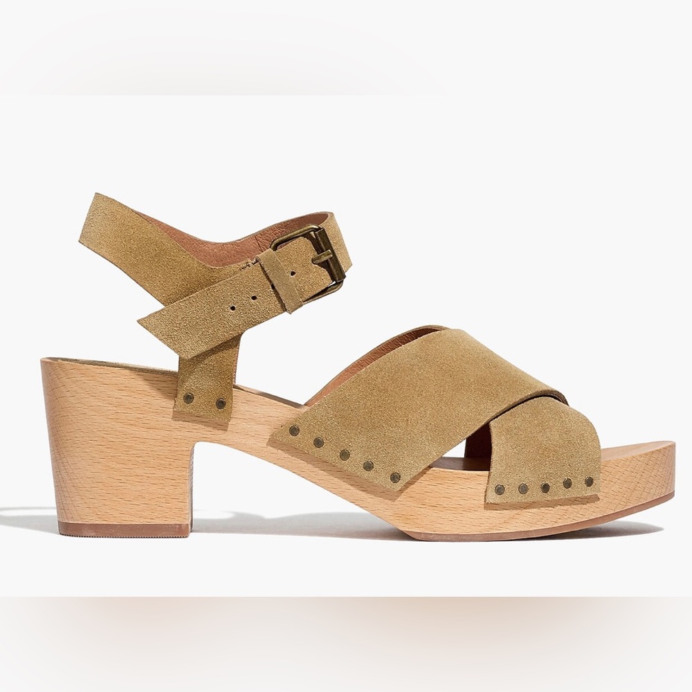 Madewell Tan Suede Mules with Wooden Heel